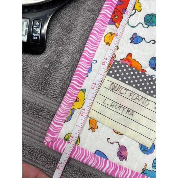 Hand-Sewn Quilt Wall Hanging Block Red Pink CAT Applique - Picture 7 of 7